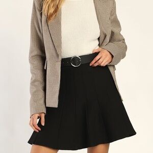 Lulus Til We Pleat Again Black Black Knit Mini Skater Skirt - Size L